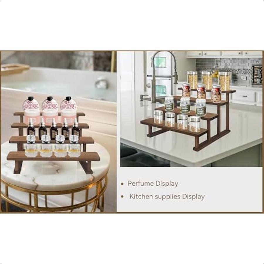 4 Tier Wooden Display Riser StandCupcake Display Shelf Tabletop Spice Rack for Party Kitchen Perfume Fragrance Vendors Event