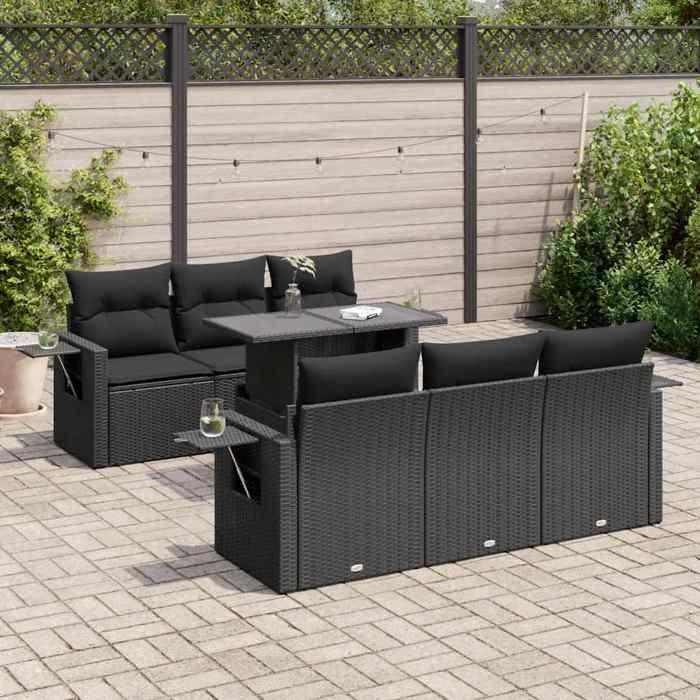 VidaXL Salon de jardin 7 pcs avec coussins noir résine tressée 3326416