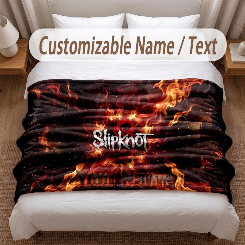 Slipknot Printed Flannel Blanket Custom Name Text Soft Warm Throw For Bedroom Holiday Gift