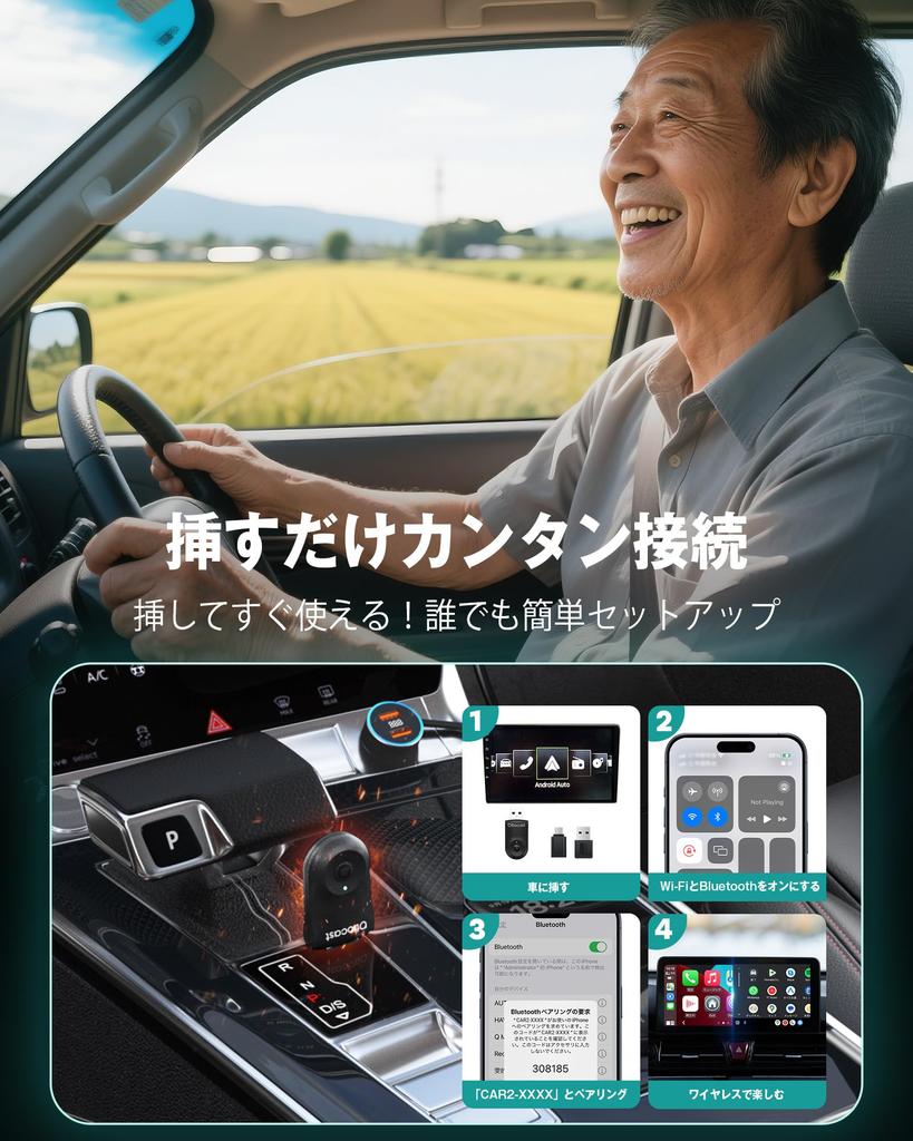 OTTOCAST MINI (2025 New) CarPlay & Android Auto Wireless Adapter, Mini Size, Compact Design,