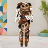 Women Plus Size Round Neck Long Sleeve Cartoon Raccoon Printed Cuffed Two Piece Pants Set With Pockets