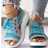 Large Size Summer Rocking Bottom Women's Sandals Muffin Thick Bottom Fish Mouth Lace-up Sandals Beach Shoes Size 43
