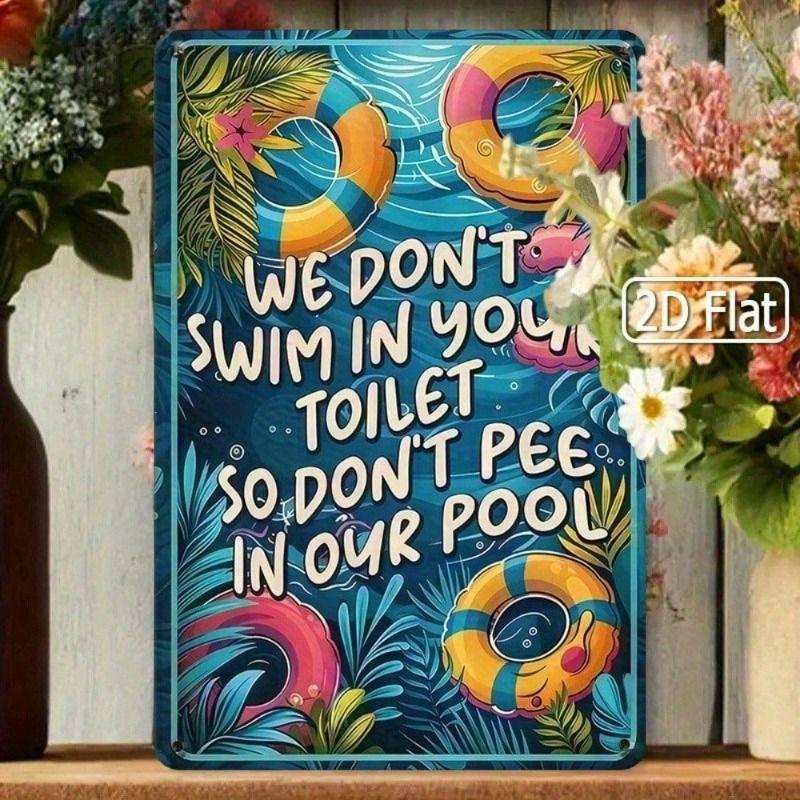 Wall Art Metal Poster, Pool Rules Bathroom Signs Humorous Home Decor