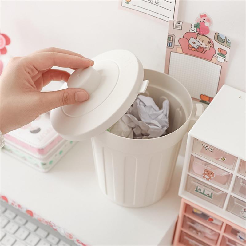 Kreativní roztomilý domácí stolní počítač ve stylu Ins s víkem odpadkový koš Malý Mini Kawaii Psací stůl v ložnici Úložný box Držák na pero Vložit nálepku