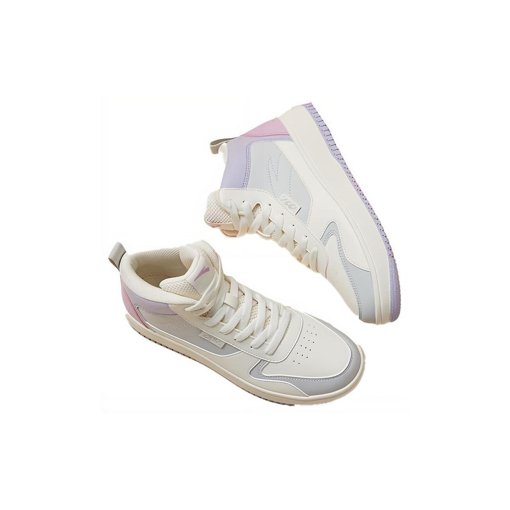 Anta Lifestyle Series Synthetic Leather Non-Slip Wear-Resistant High-Top Sneakers Women Sneakers White Gray Purple 922038010-18