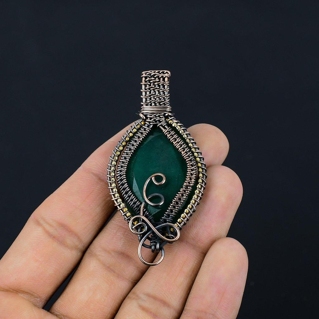 Emerald Pendant, 999 Copper Wire Wrapped Pendant Gemstone Jewelry, Handmade Pendant Amazing Jewelry, Gift For Her