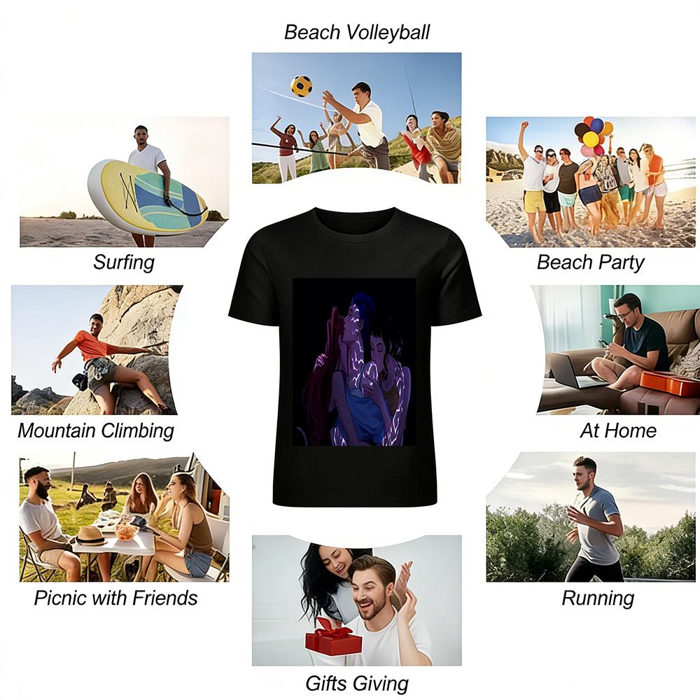 Dark Style Anime Character Print T-shirt Trendy Hug Pattern Loose Casual Top For Anime Fans Pure Cotton T-shirt