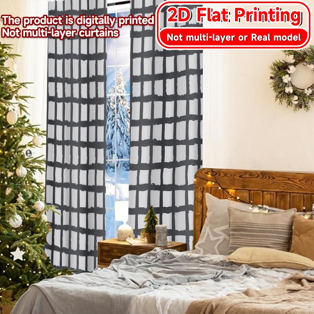 2 Stück, 2D-FLACHDRUCK Vorhänge (Ohne Stange) Karierter Vorhang Weihnachts-Festival Schicker Druck Vorhänge Polyester Einfache Installation