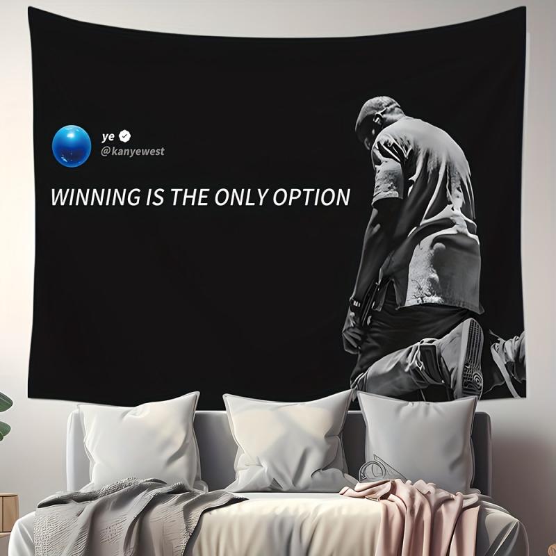 VIKAMA Kanye West Minimalism Tapestry Black Background HipHop Rap Style Wall Hanging for Trendy Music Fan Bedroom Decor
