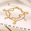 Stainless Steel Double-Layer Anklet with Heart, Moon, & Sun Pendant - Fashionable, Simple, High-End Jewelry