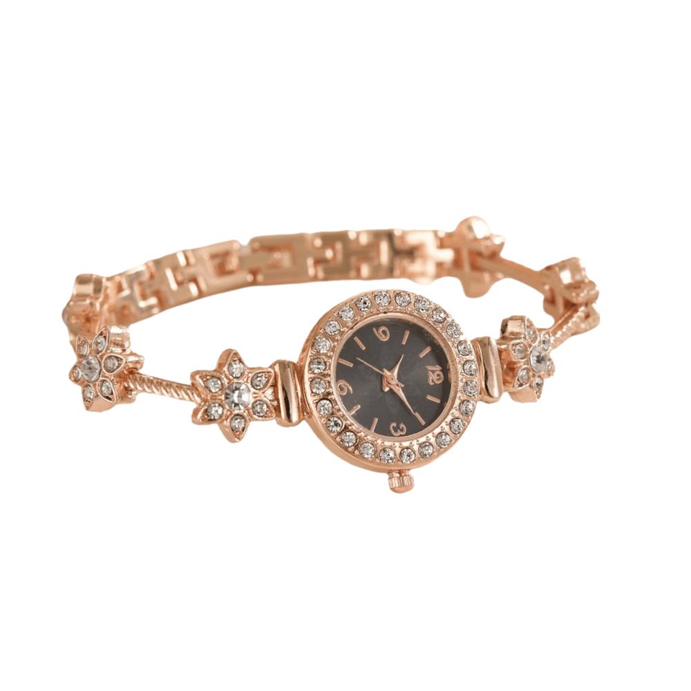 Round Dial Rhinestone Quartz Watch Slim Strap Rhinestone Watch Women Quartz Watch Daily Use