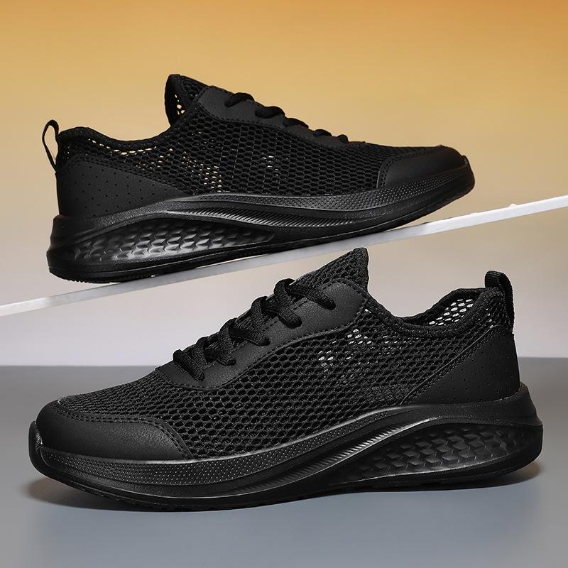 Men's Shoes Summer Hollow Mesh Shoes Mesh Breathable Thin Lightweight Casual Sports Shoes Large Size Thick-soled Travel Running Shoes