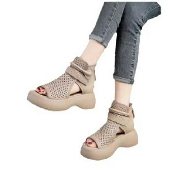 2024 Spring/Summer Women's Wedge Sandals: Thick Sole, One-Strap Buckle, Plus Size, Fashionable Mid-Heel