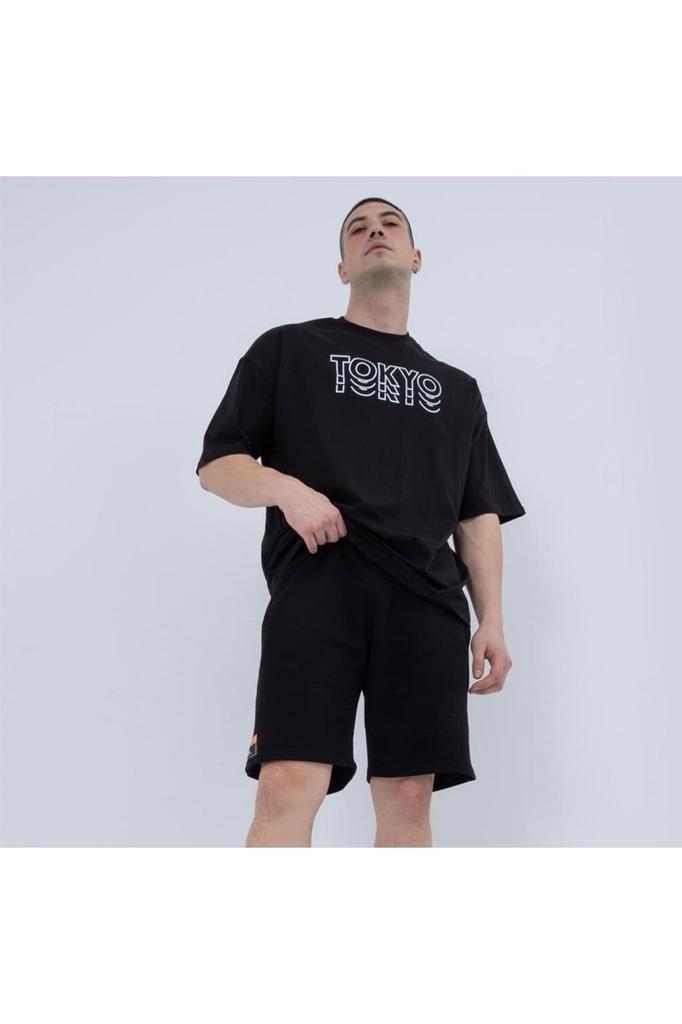 Herren-Shorts in Übergröße und Bermuda-Shorts in Übergröße, Sonderproduktion, Tokyo-Rückseite, bedruckt, Doppeltaschen, Oversize-Herren-T-Shirt-Bermuda-Shorts-Set