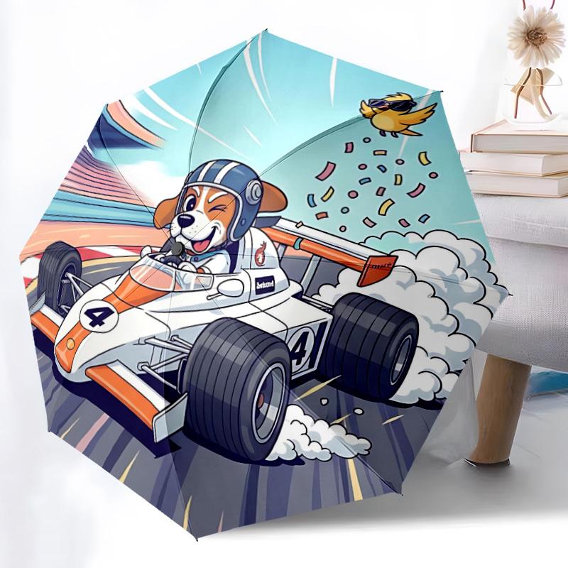 1pc Racing Pup Automatic Folding Umbrella - Compact 8-Rib Design, Durable Plastic & Iron, Lightweight for Outdoor Daily Use182