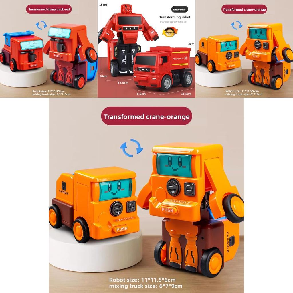 Childrens Inertia Impact Transforming Construction Vehicle Set With Excavator And Mixer For Kids Play