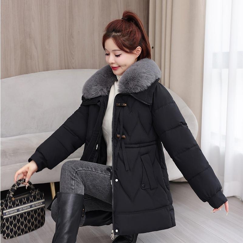 Women's clothing velvet thickened pie overcomes women's medium and long winter new big fur collar slim and thin cotton jacket