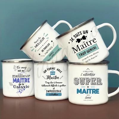 Super Maitre French Printed Mugs Creative Coffee Cups Drinks Water Enamel Camping Cup School Handle Drinkware Gifts for Teacher