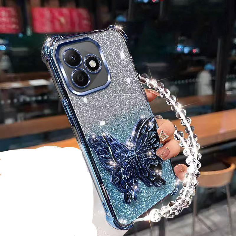 Shockproof Plating Case for Motorola Moto G24 G14 G34 G04 G84 G54 E14 G53 G52 Butterfly Phone Holder Crystal Bracelet Back Cover