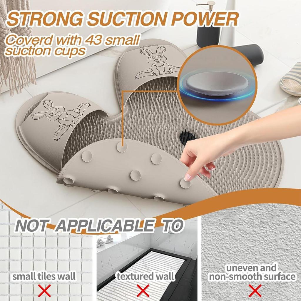 Foot Scrubber Mat Foot Scrubber for Shower Floor Bunny Callus Remover Feet Cleaner Brush Cleaning Supplies with Suction Cups for