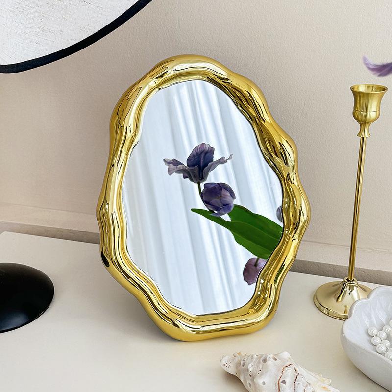 Nordic Style Standing Makeup Mirror Cloud Irregular Bedroom Dressing Mirror Office Dormitory Adjustable Desktop Aesthetic Cosmetic Decoration Mirror