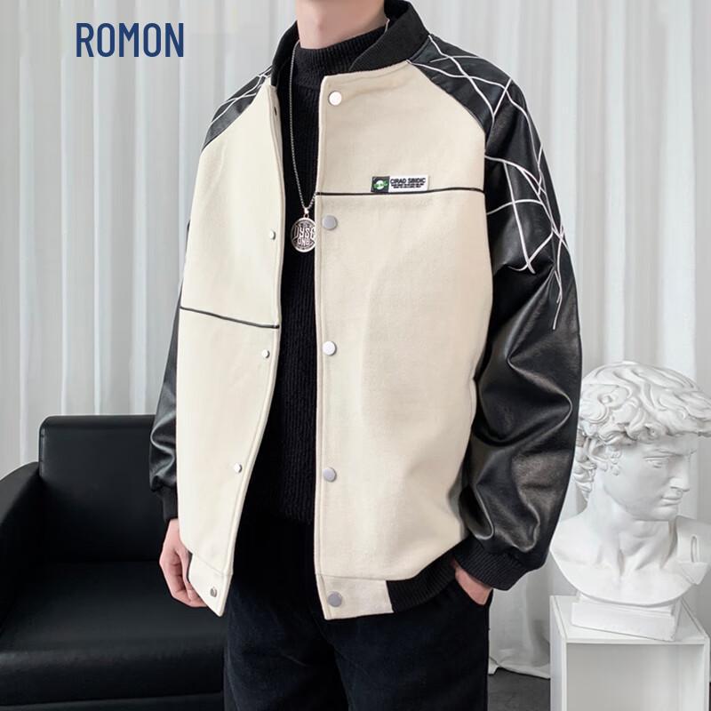 

ROMON Men s Autumn/Winter Stand Collar Baseball Jacket XL