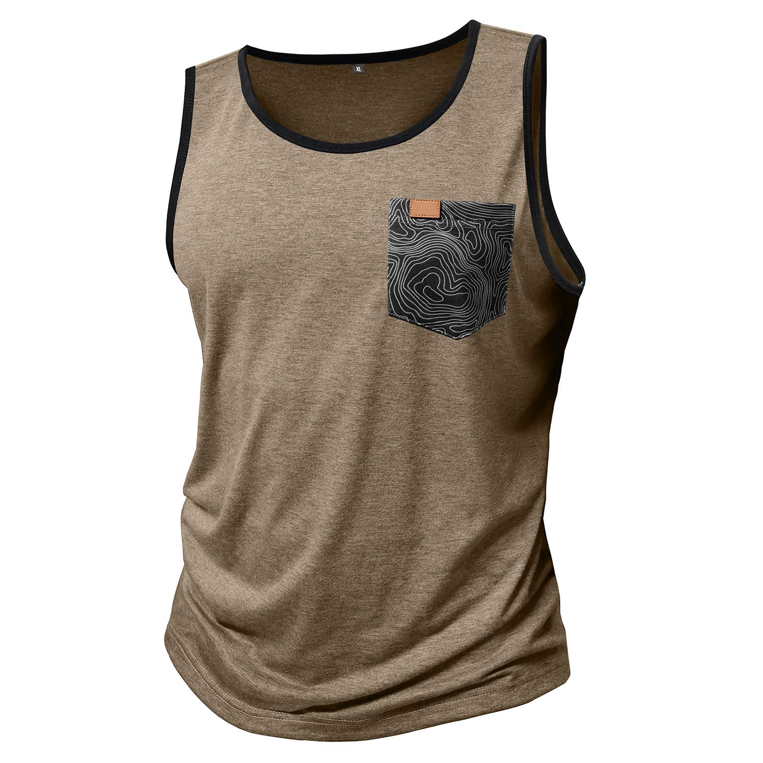 

Men’s Vest Sleeveless Tops Printed Chest Pocket Summer Sports Fitness Loose Shirts S