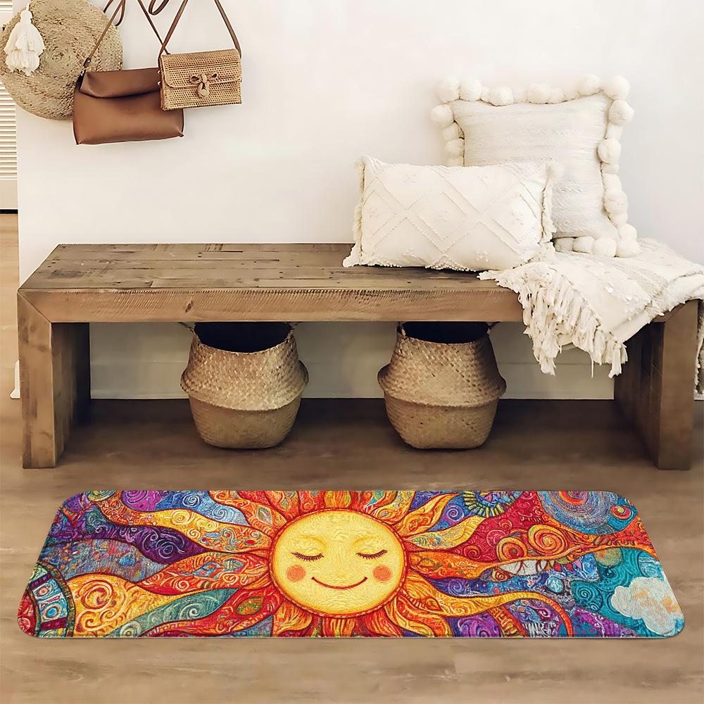 1Pcs Bohemian Sun Totem Runner Mat Vibrant Mandala Design with Multicolor Boho Patterns Washable Washable Area Mat for Kitchen Hallway Living Room