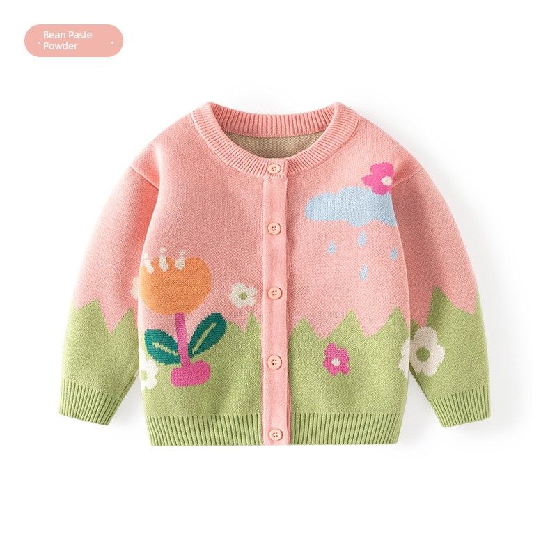 Girls' Round Neck Knitwear, Kidsren's Knitwear Cardigan, Spring and Autum Kidsren's Clothing, Flower Baby Girl Knitwear Jacket, Fleece-Lined