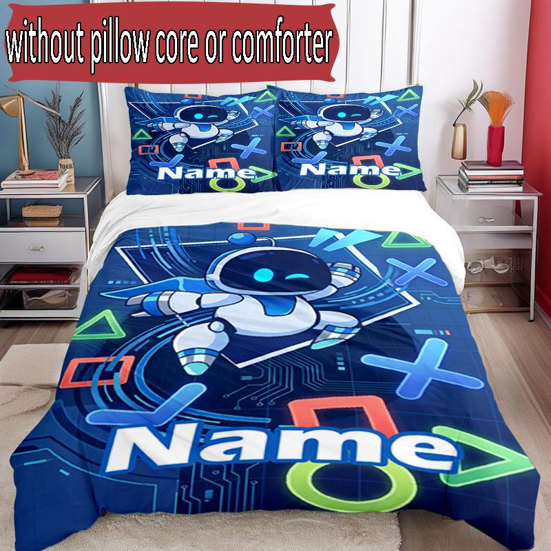 3pcs Duvet Cover Set (1*Duvet Cover + 2*Pillowcase, Without Core), Custom Name Cosmic Bot Crew Pattern Bedding Set, Home Bedroom Decor Gift