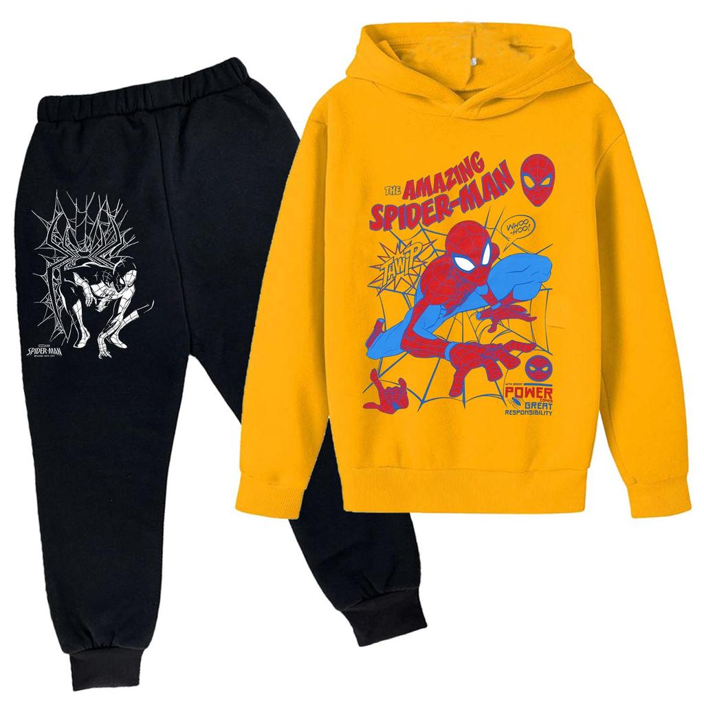 Kids Printed Hoodie and Sweatpants Set Long Sleeve Loose Fit Pullover Outfit for Boys and Girls