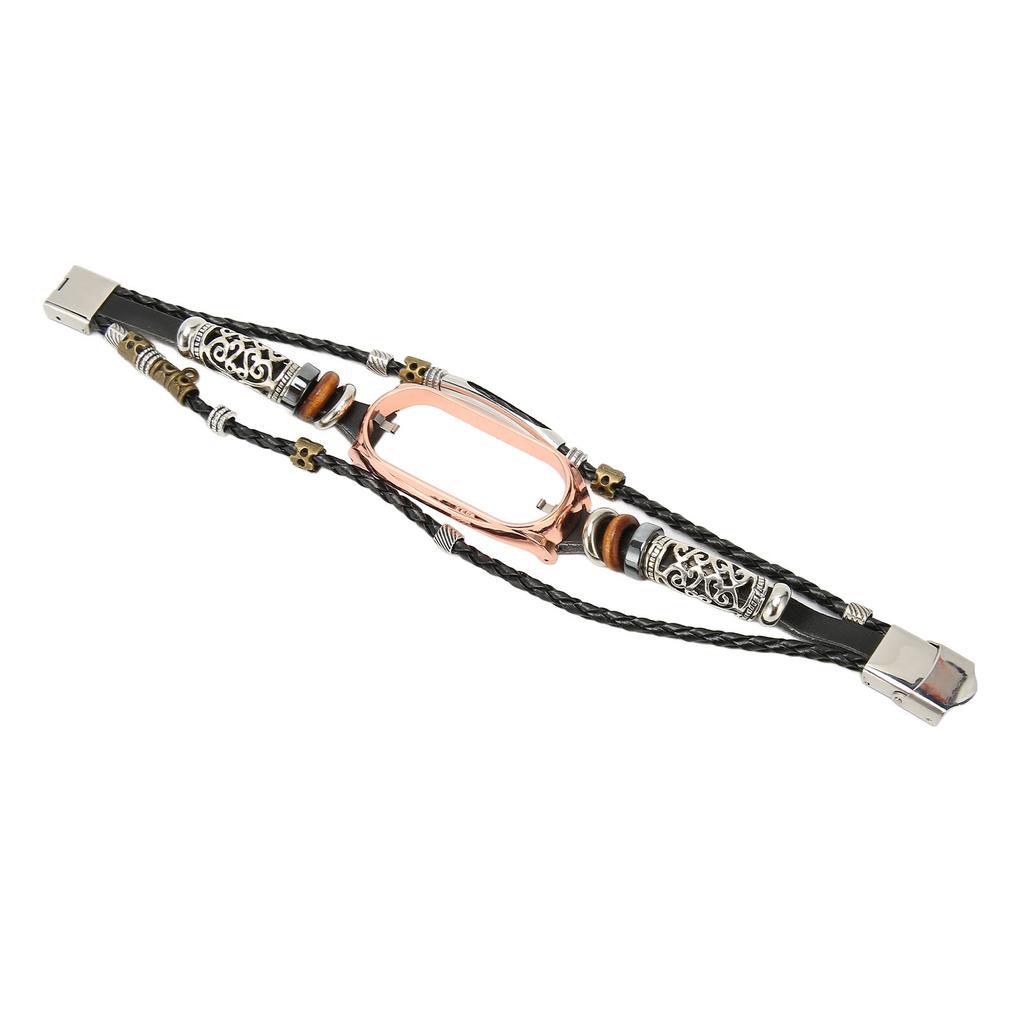 For Xiaomi Mi Band 7 Lærreim Metallspenne Retro DIY Smartklokkerem Erstatningsarmbånd Svart og Gull