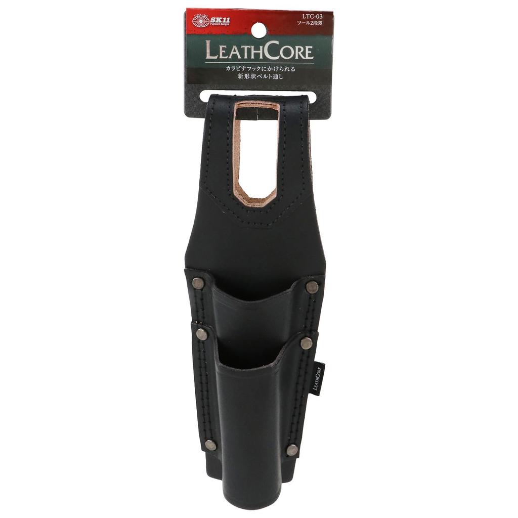 SK11 LEATHCORE Tool 95mm x 80mm x 95mm Genuine Cowhide Belt Loop with Carabiner Holder, 2-tier, (W) (H) (D), Leather, Hook, LTC-03