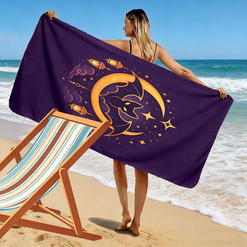 Mystical Bat and Moon Print Beach Towel, Quick Drying, Suitable for Travel, Outdoor Sports, Jogging, the Beach and Swimming, Gift