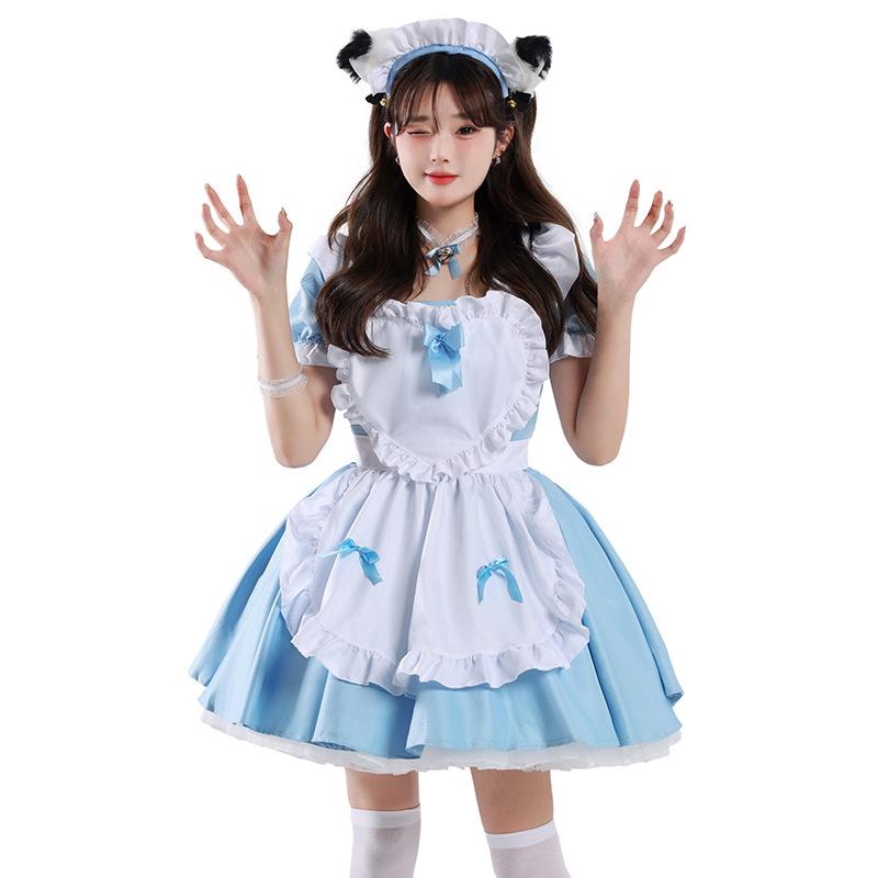 Blue and white maid outfit Alice, soft girl, maid dress, women's dress, dress