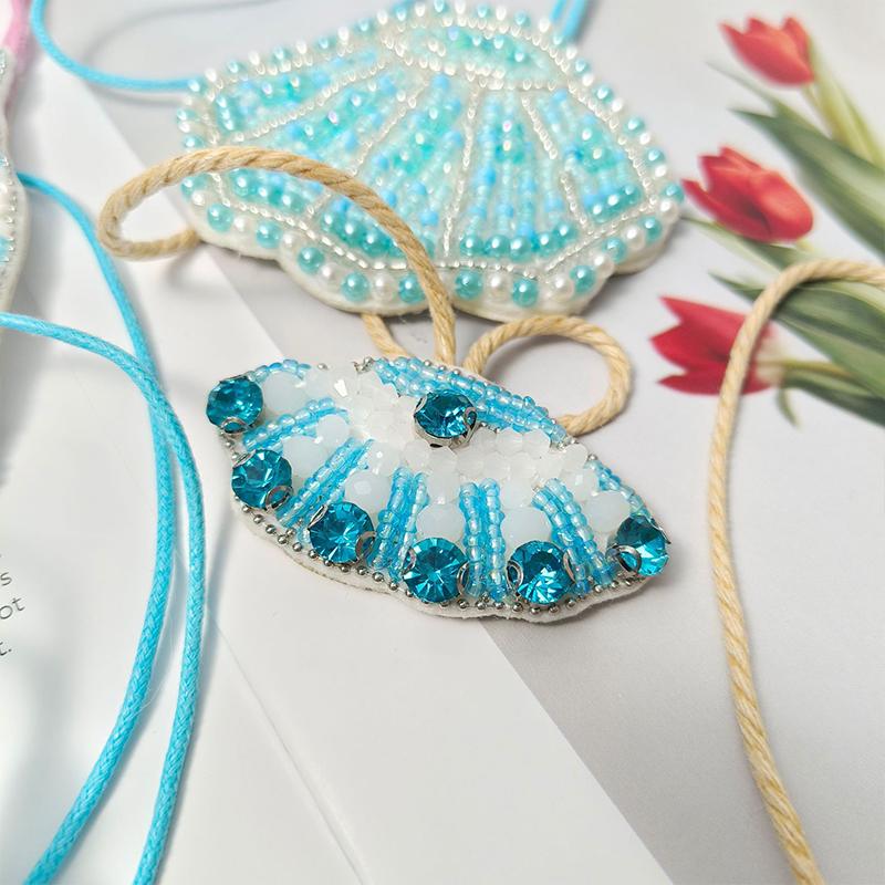 3D Ocean Theme Patches Handmade Rhinestone Beaded Patches with Hanging Rope Crystal Bag Lanyard Patch Beading Applique