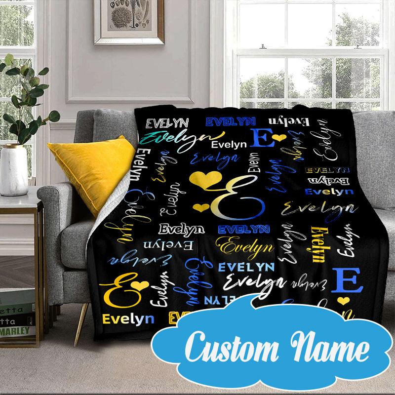 Custom Name Pink Heart Blanket bed sofa Blanket Flannel Blanket for Camping, Hiking, Picnic Essentials,gift for Fan family