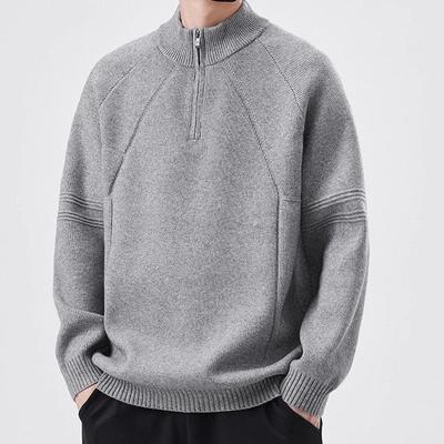 Men's Trendy Korean Half-High Collar Zipper Sweater - Autumn/Winter Loose Knit Pullover