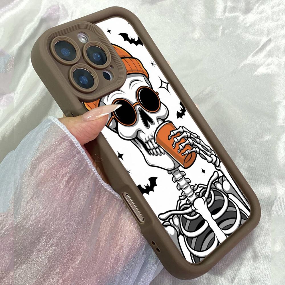 

JT255 Funny Halloween Skeleton for iPhone 17 16 15 14 13 Pro Max Samsung S26 S25 Ultra A17 A16 A07 A56 A36 A15 Xiaomi 15T Redmi 15c Note 14 Soft Case Redmi 15C 4G/5G(171.6) коричневий