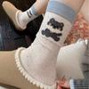 Cartoon animal socks women's autumn flocking tube socks college wind stacking socks boneless socks