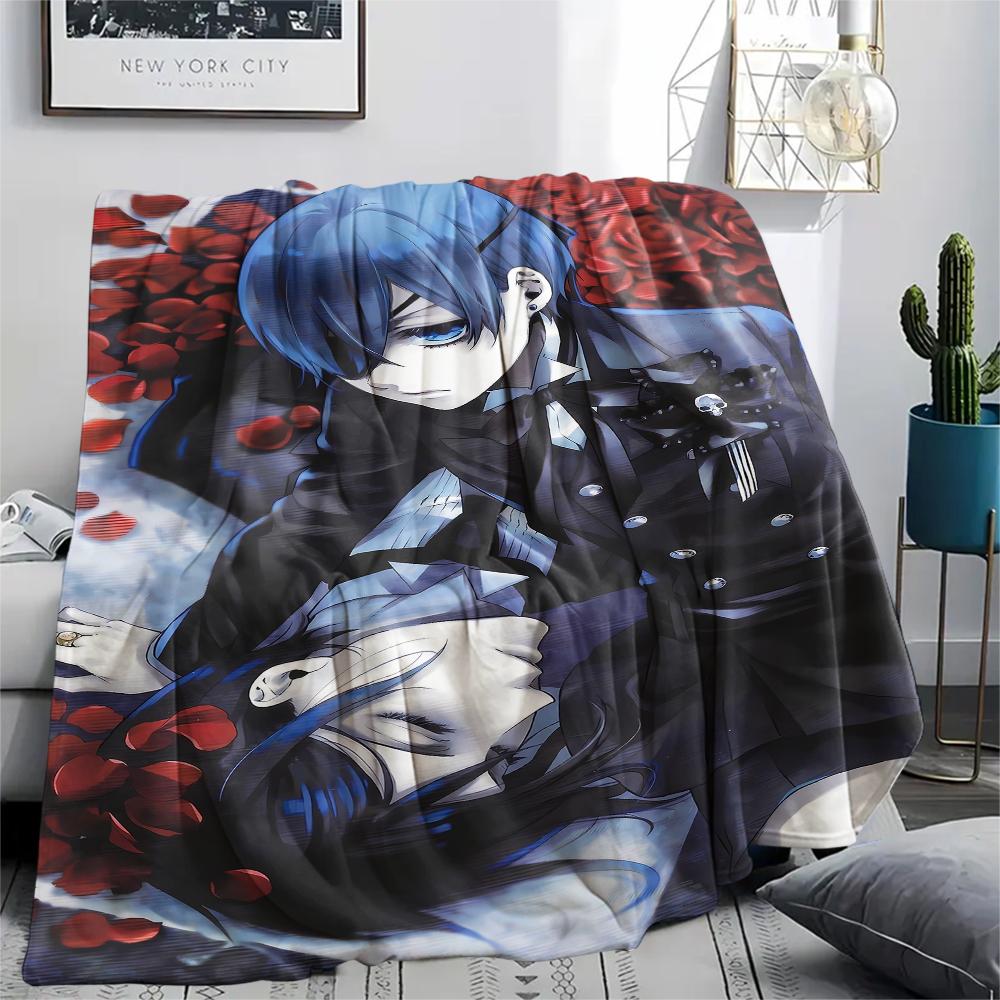 1PC Black Butler Print Flannel Blanket, High quality All Seasons, Home Decor, Warmth and Comfort, Perfect for Christmas Gifts