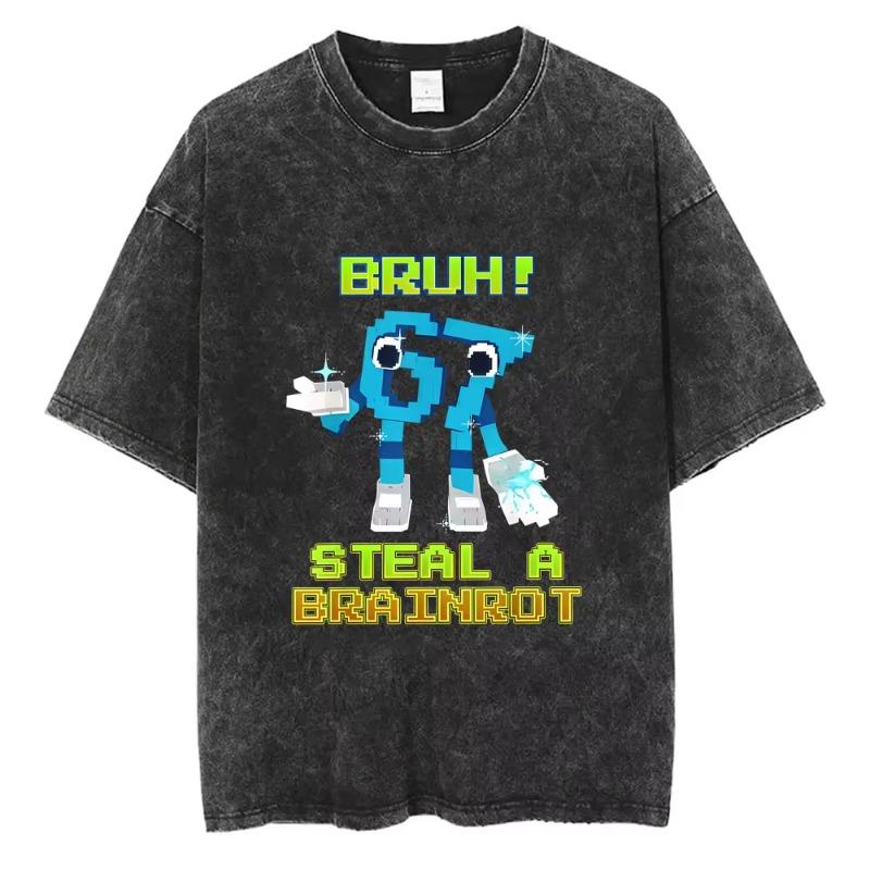 Italian Brainrot Funny Meme Washed Vintage T-shirt Six Seven 67 Number Tshirt Men Women Casual Fashion Oversized Crewneck Tees