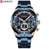 CURREN Herrenuhr Blaues Zifferblatt Edelstahlarmband Datum Herren Business Wasserdicht Herren Armbanduhren