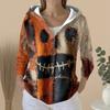 Women's Fashion Casual Sweater Button-Up Print Cardigan  Hooded Jacket