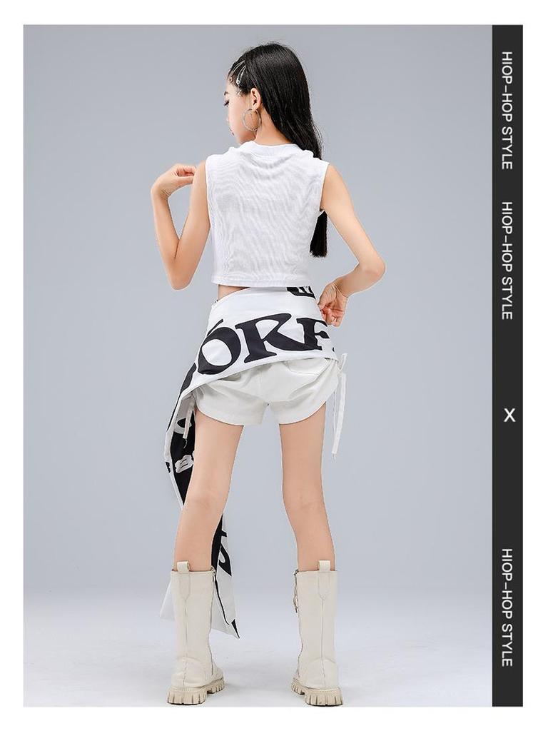 Jazz-Tanzkostüm-Set für Mädchen: 2025 Frühling/Sommer Ärmelloses Crop-Top & Taillenbund-Shorts