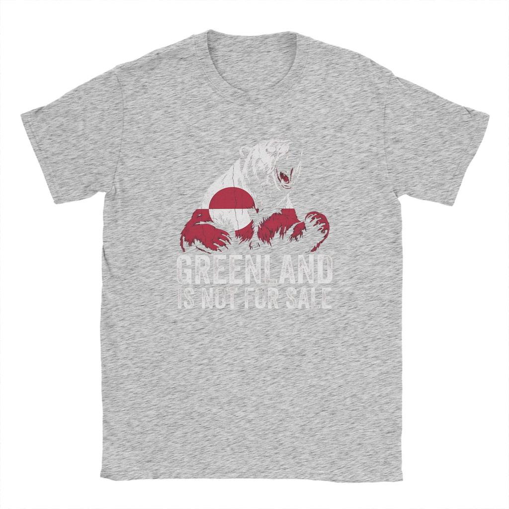 Greenland Flag Vintage Polar Bear TShirts for Men Novelty Cotton Tees Crew Neck Short Sleeve T Shirt Graphic Printed Clothes