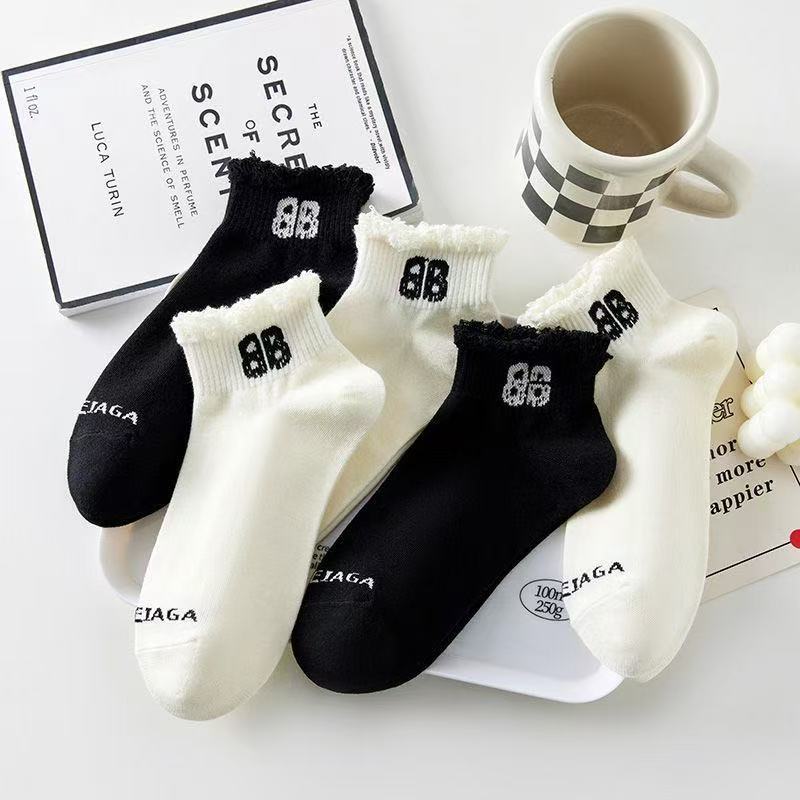 5Pairs Women's Spring and Summer New Short Cotton Socks Japanese Sweet Casual Cartoon Couple Boat Socks