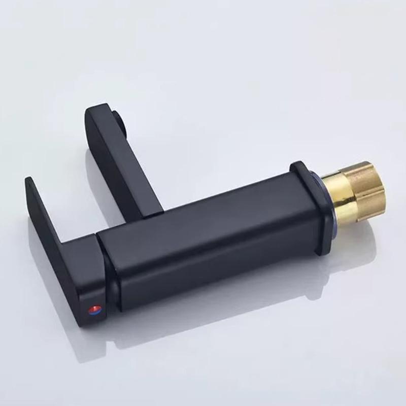 Square Bathroom Sink Faucet Modern Black Finish Single Handle Mixer Tap Hot Cold Water Control Corrosions Resistant
