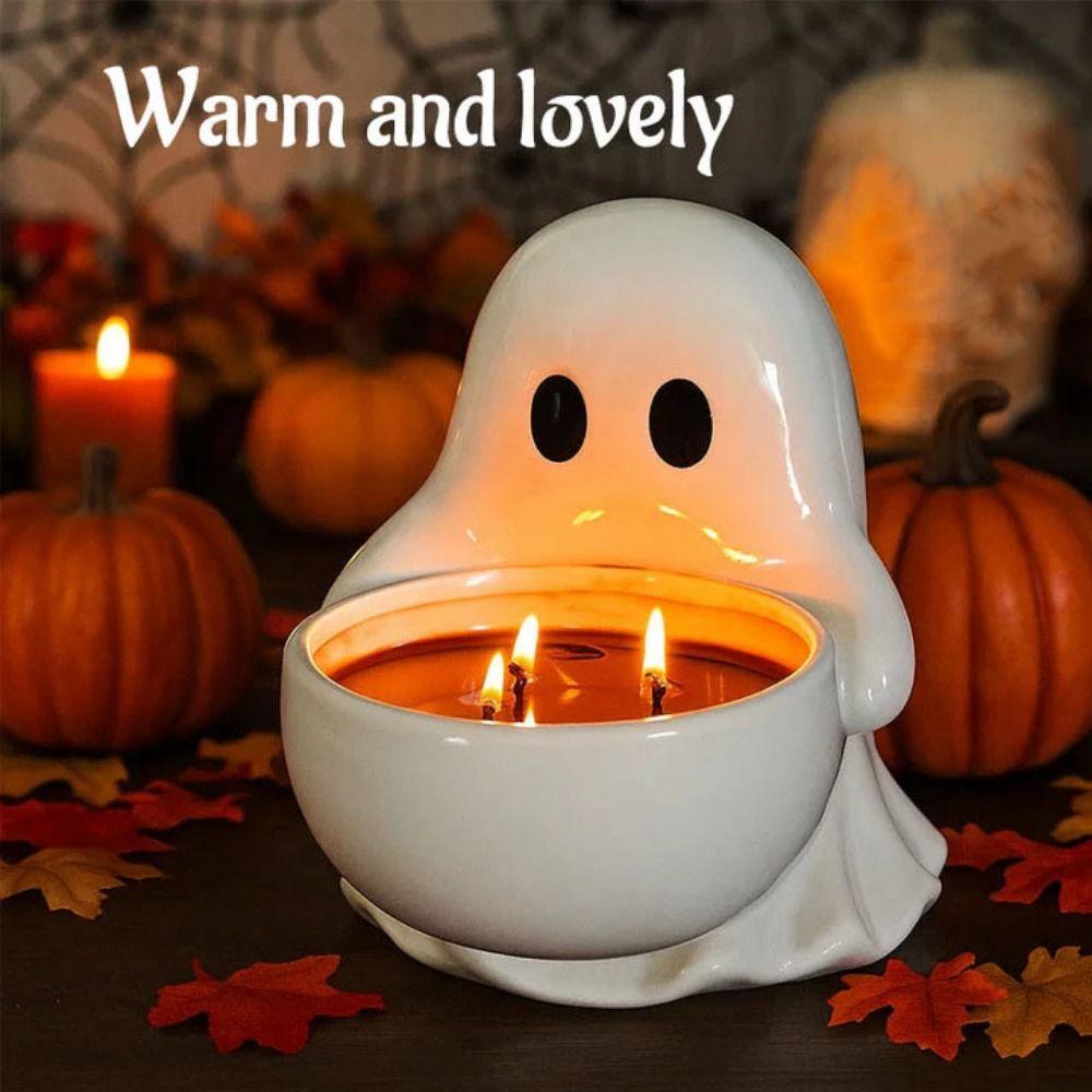 Gothic Halloween Ghost Candle Holder Resin Ghost Figurine Candle Holder  Fireplace