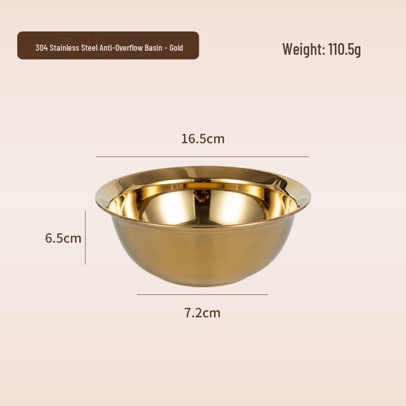 Gold 304 Stainless Steel Food Grade Bowl - Multipurpose Kitchen Basin for Salad, Soup, Vegetable Washing, Egg Beating, and Flour Mixing.